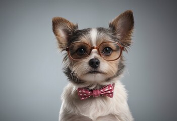 cute small dog in glasses on solid background