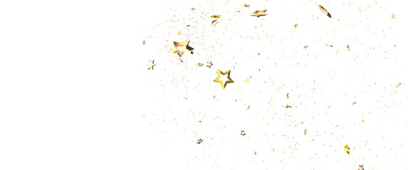 Stars - Banner with golden decoration. Festive border with falling glitter dust and stars.