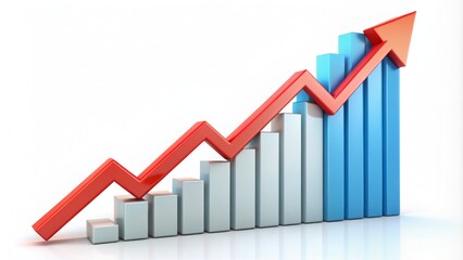 Uptrend business graph with rising arrow pointing to success, isolated on white background, conveying growth, progress, and financial prosperity concept.