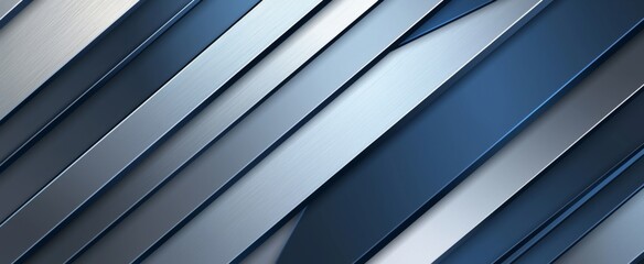 Obraz premium Modern Metal Background with Silver and Navy Blue Stripes, Elegant Industrial Design for Web Banner or Presentation, Sleek and Contemporary Style Ideal for Digital Marketing Visuals or Advertising 