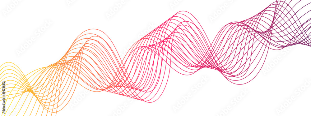 Poster Colorful Abstract Wave Line with Futuristic blend Curved wavy technology lines. Glowing frequency sound wave with motion curve lines tech. Element for technology, science and template.