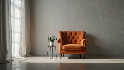interior has a armchair on empty white wall background