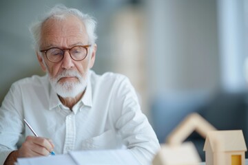 Fototapeta premium Poetic Reflections: Portrait of a Retired Man Engaged in Writing Poetry, Thoughtful Retirement Pursuits
