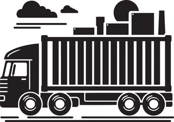Cargo container truck silhouette flat vector illustration isolated on a white background