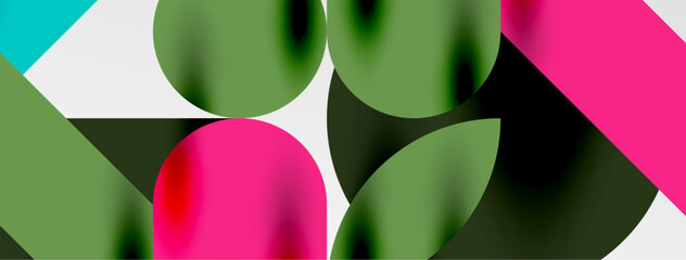 Mosaic geometric elements. Colorful circles, round geometric shapes and lines with shadow 3d effects. Simple forms abstract background for wallpaper, banner, template or landing