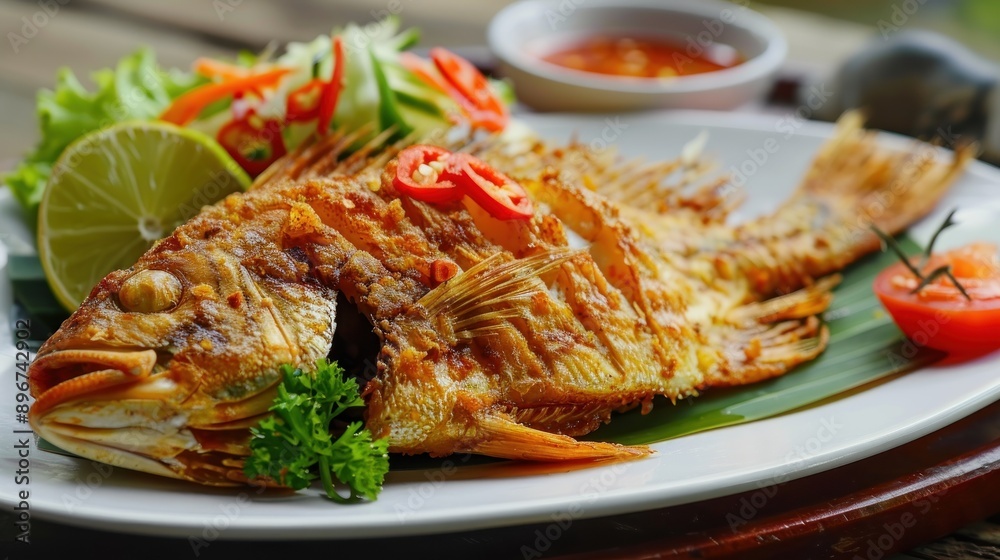 Wall mural Crispy Fried Fish on a Plate