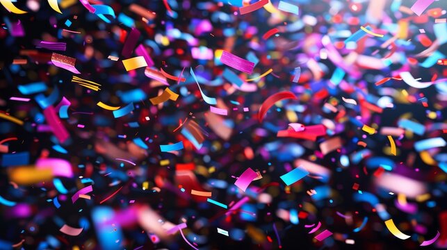 Confetti raining down at a celebration, festive party confetti explosion, dramatic and jubilant