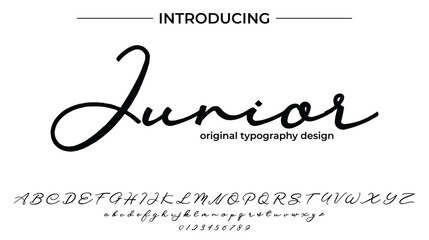 Junior Font Stylish brush painted an uppercase vector letters, alphabet, typeface