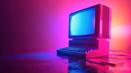 Retro Computer in Neon Light