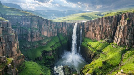 Majestic Waterfall Cascading Down Mountain Cliffs