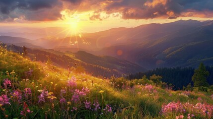 Golden Sunset Over Mountain Meadow