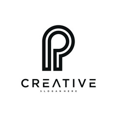 Creative abstract initial letter P logo design. Preamium Vector