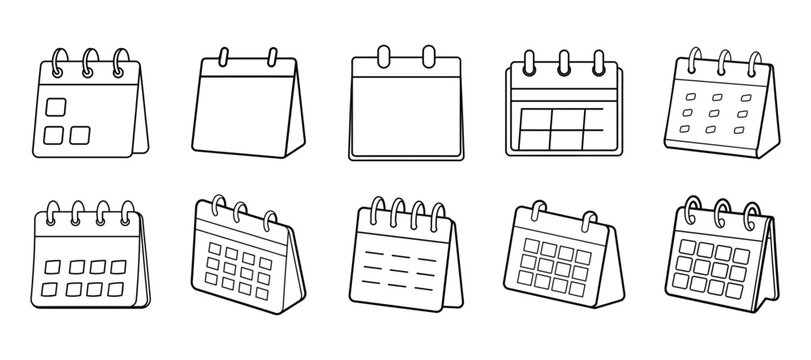 Set of Unique Table Calendar Line Art Illustration