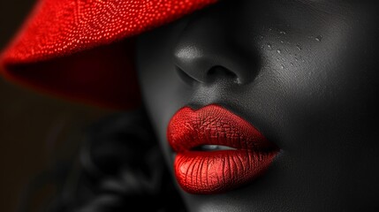 Obraz premium Red and black, vivid, minimalist, pretty face, modern style of red and black, beautiful goddess style charming simple atlas