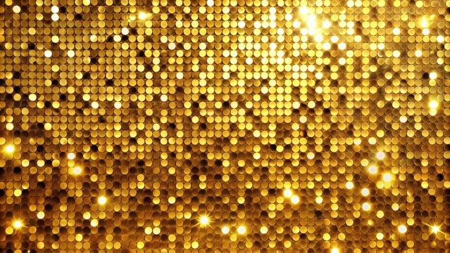 Luxurious, shimmering gold sequins background radiates opulence and glamour, ideal for sophisticated celebrations, weddings, and prestigious events.