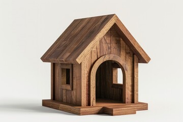 Detailed Wooden Dog House, Sturdy Build and Inviting Entrance