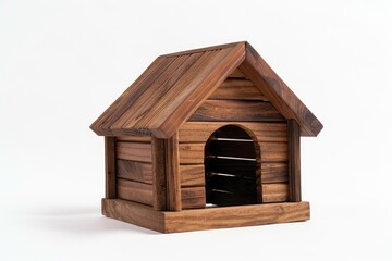 Detailed Wooden Dog House, Sturdy Build and Inviting Entrance