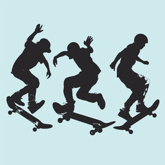 Obraz premium Three silhouette skateboarders in various poses.