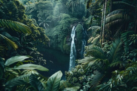Captivating Gitgit Waterfall in Bali, Lush Tropical Foliage and Serene Pool