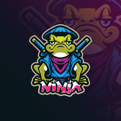 Ninja mascot logo design vector with modern illustration concept style for badge, emblem and t shirt printing. Frog ninja illustration for sport and esport team.