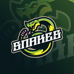 Snake mascot logo design vector with modern illustration concept style for badge, emblem and t shirt printing. Angry snake illustration for sport and esport team.