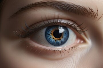 A close-up of a blue eye, horizontal composition