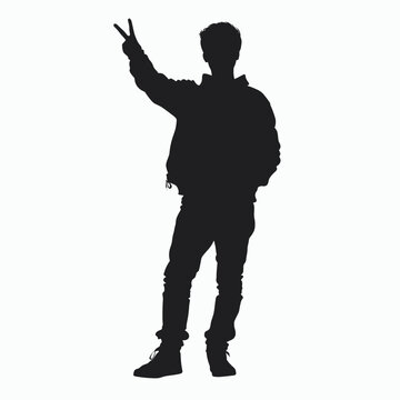 recommend clip art: Silhouette of a man standing with his hand in the air.