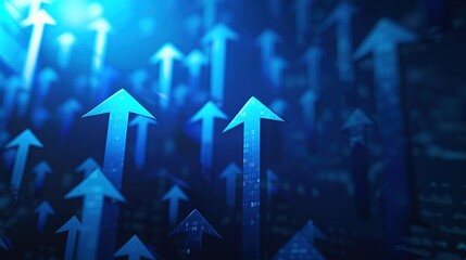 Blue Background with Upward Arrows: Symbolizing Stock Market Growth and Business Success