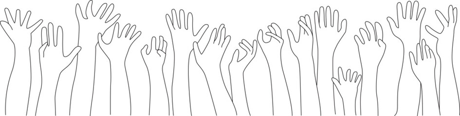 Raised up icon for Multiethnic Diverse Hands, line art hand drawing. 