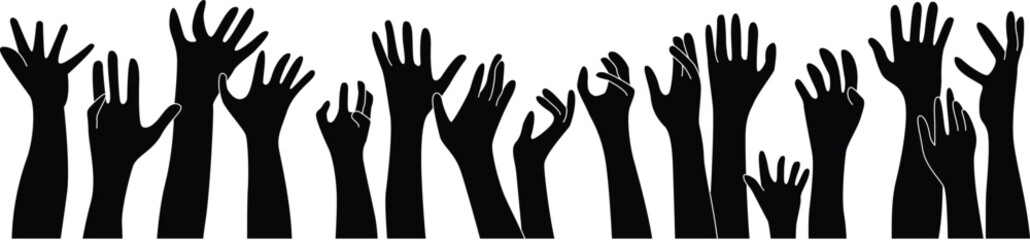 Raised up icon for Multiethnic Diverse Hands  , Black and white..