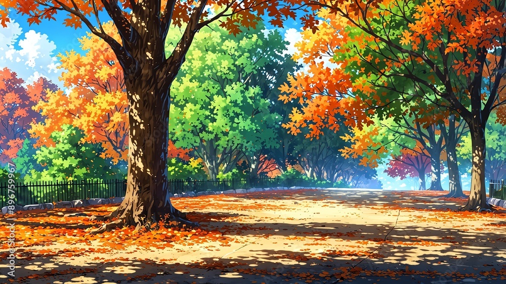 Canvas Prints autumn leaves on forest ground background design cartoon anime illustration