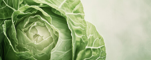 Obraz premium Fresh green cabbage close-up, detailed texture and natural pattern. Healthy eating and organic food concept