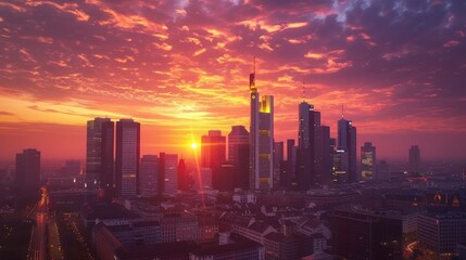 Fototapeta premium Sunrise over Frankfurt Skyline