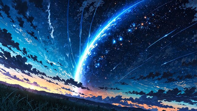 blackhole in the night sky background design cartoon anime illustration