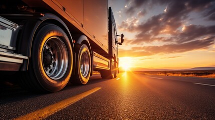 Truck Driving Towards the Sunset on a Country Road