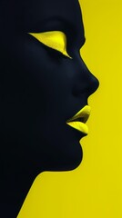 yellow and black, vivid, minimalism, beautiful face，Yellow and black blend of minimalist aesthetics: show a vivid and beautiful face