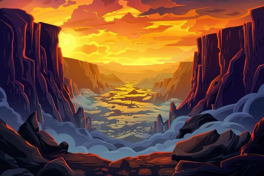 Sunset Over Misty Mountain Canyon
