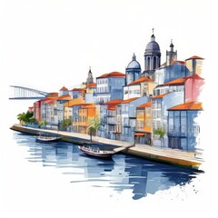 Naklejka premium the AI Image Generator, river embankment in Old Town during