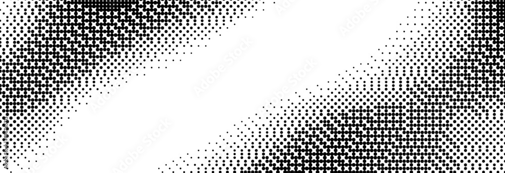 Poster Pixelated bitmap wavy gradient texture. Black dither wave background. 8 bit video game screen wallpaper. Retro glitch pixel art backdrop. Abstract curve dithering border overlay. Vector