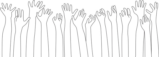 Raised up icon for Multiethnic Diverse Hands , line art hand drawing.
