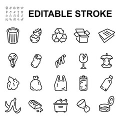 Collection of trash icons. Made in thin line style.