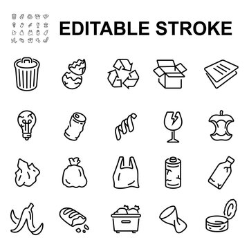 Collection of trash icons. Made in thin line style.