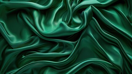 Obraz premium Smooth silk texture background with flowing folds in rich emerald green