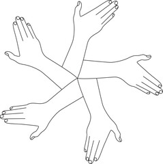 Rounded hands  set with friendship line art icon design , black and white vector.
