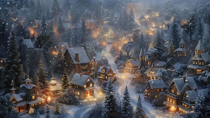 A Wintery Village Under a Blanket of Snow