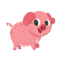 cute pig cartoon in crayon style editable Colorful vector hand drawn illustration for children. baby designs for cards, poster decorations, t-shirt prints, stickers, icons and others