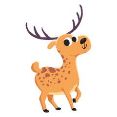 cute deer cartoon in crayon style editable Colorful vector hand drawn illustration for children. baby designs for cards, poster decorations, t-shirt prints, stickers, icons and others