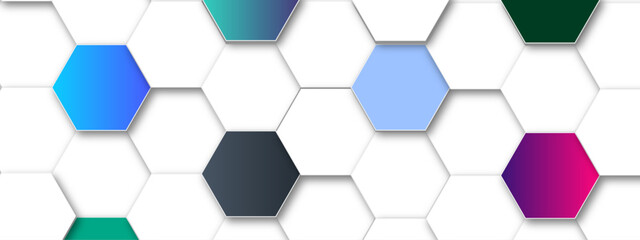 Vector technology luxury colorful hexagonal background vector illustration. Futuristic banner with technology blue hexagons and shiny lights. Design for banner, template, technology, science, medical