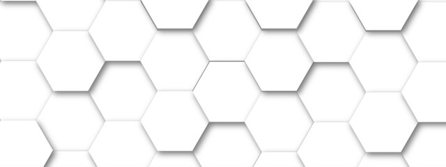 Abstract white hexagonal geometric background with shadow. Luxury White 3D futuristic honeycomb mosaic white background. Abstract white lines background. Vector Illustration.