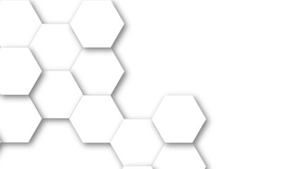 Abstract white hexagonal geometric background with shadow. Luxury White 3D futuristic honeycomb mosaic white background. Abstract white lines background. Vector Illustration.